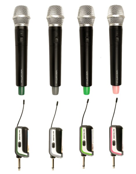 FOUR-PERSON RECHARGEABLE PLUG-IN WIRELESS MICROPHONE SYSTEM WITH MIC-ON-CHIP (TM) TECHNOLOGY